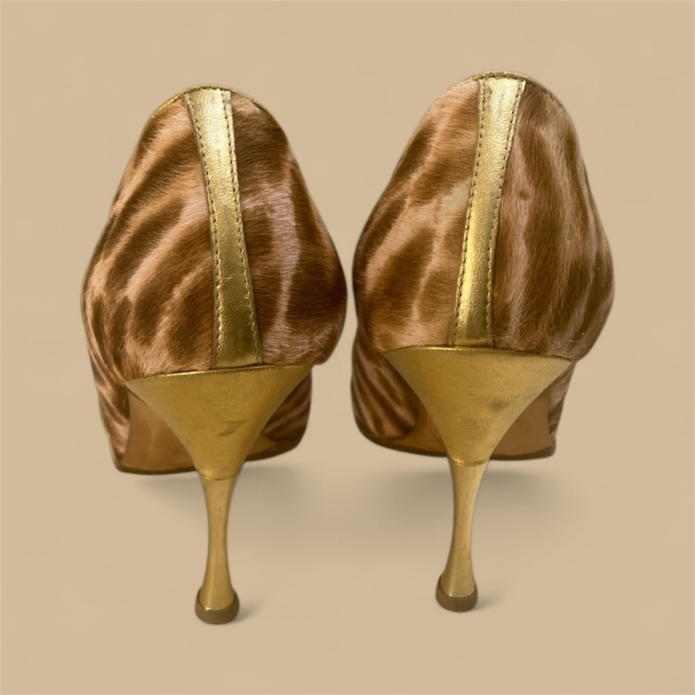 Manolo Blahnik pink and brown pony hair Peep Toe Heels - Picture 2 of 4